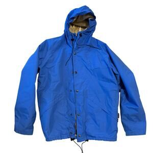 10X Goretex Rainwear Rain Jacket Mens Large Regular Blue Hooded Full Zip & Snap